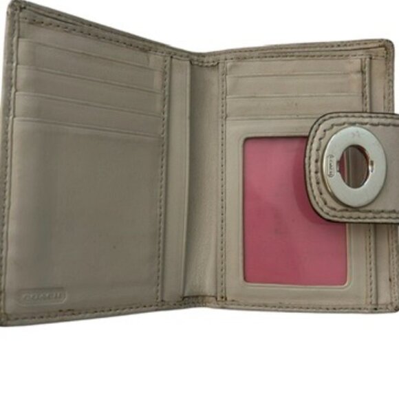 Coach Womens Wallet Bifold Turnlock Solid‎ Off White Leather - Picture 3 of 5